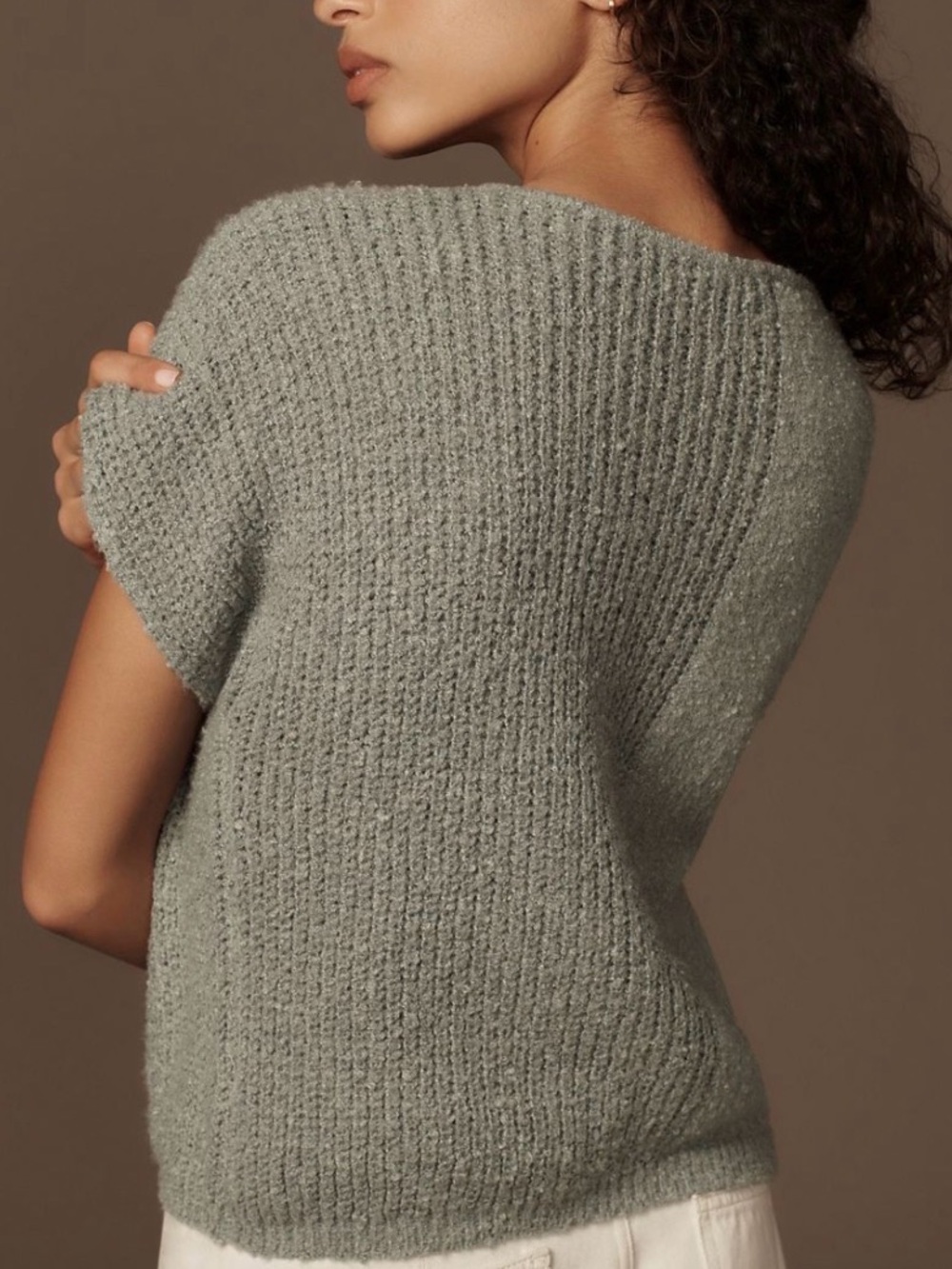 Anthropologie Flat White Jolie Short Sleeve Green Sweater Size S NWOT - Picture 2 of 8